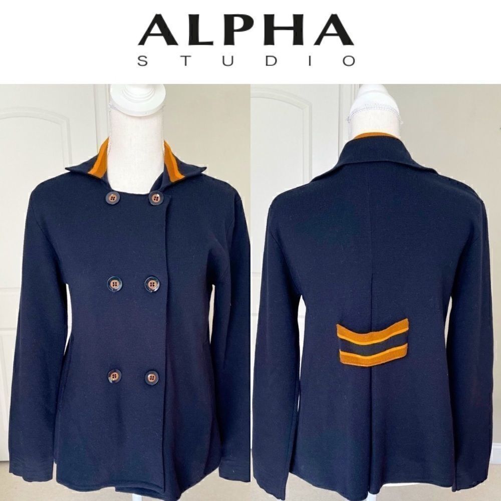 Alpha Studio Navy and Orange Knit Jacket